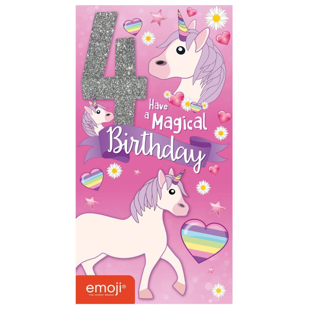 Emoji Have A Fabulous Unicorn 4th Birthday Greetings Card (Multicoloured) (One Size)