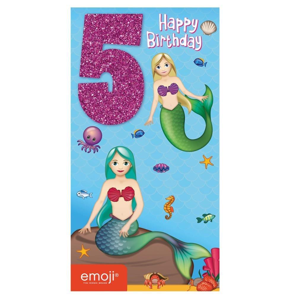Emoji Mermaid 5th Birthday Greetings Card (Multicoloured) (One Size)