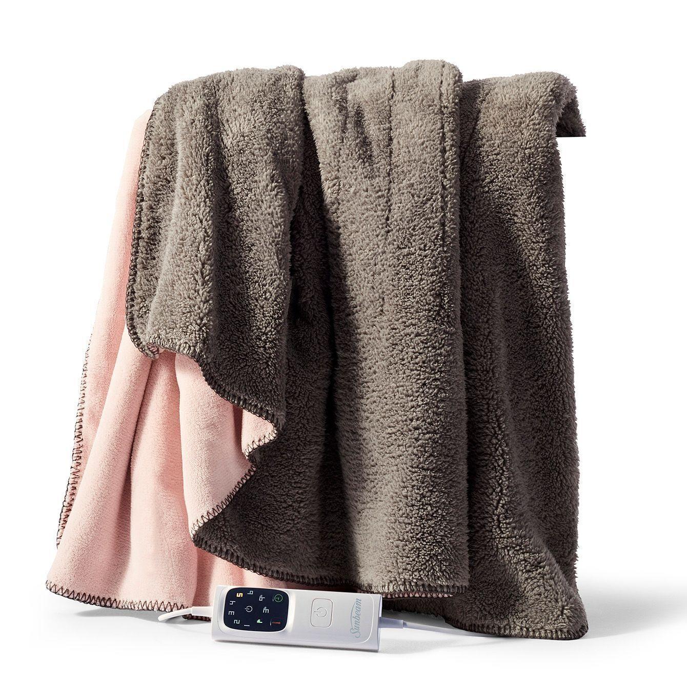 Sunbeam Feel Perfect Reversible Micro Fleece & Sherpa Fleece Heated Throw Blanket TRF4000