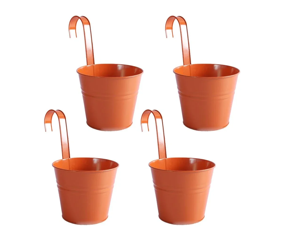 Removable tin decorative wall hanging flower pot, Orange