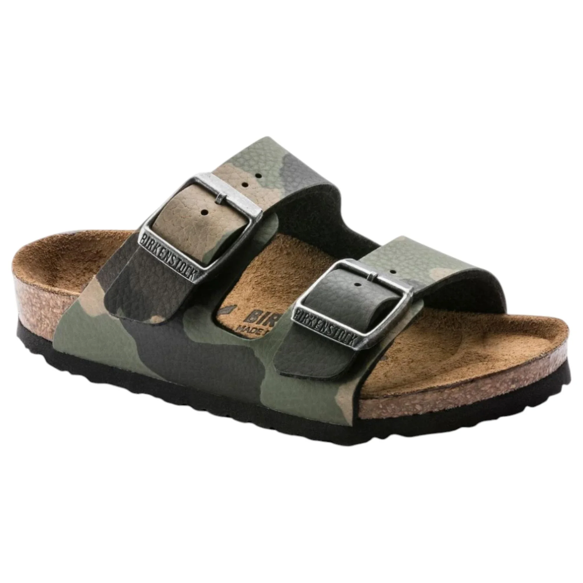 Kids Birkenstock Arizona Birko-Flor Camo Khaki Unisex Slip On Sandals