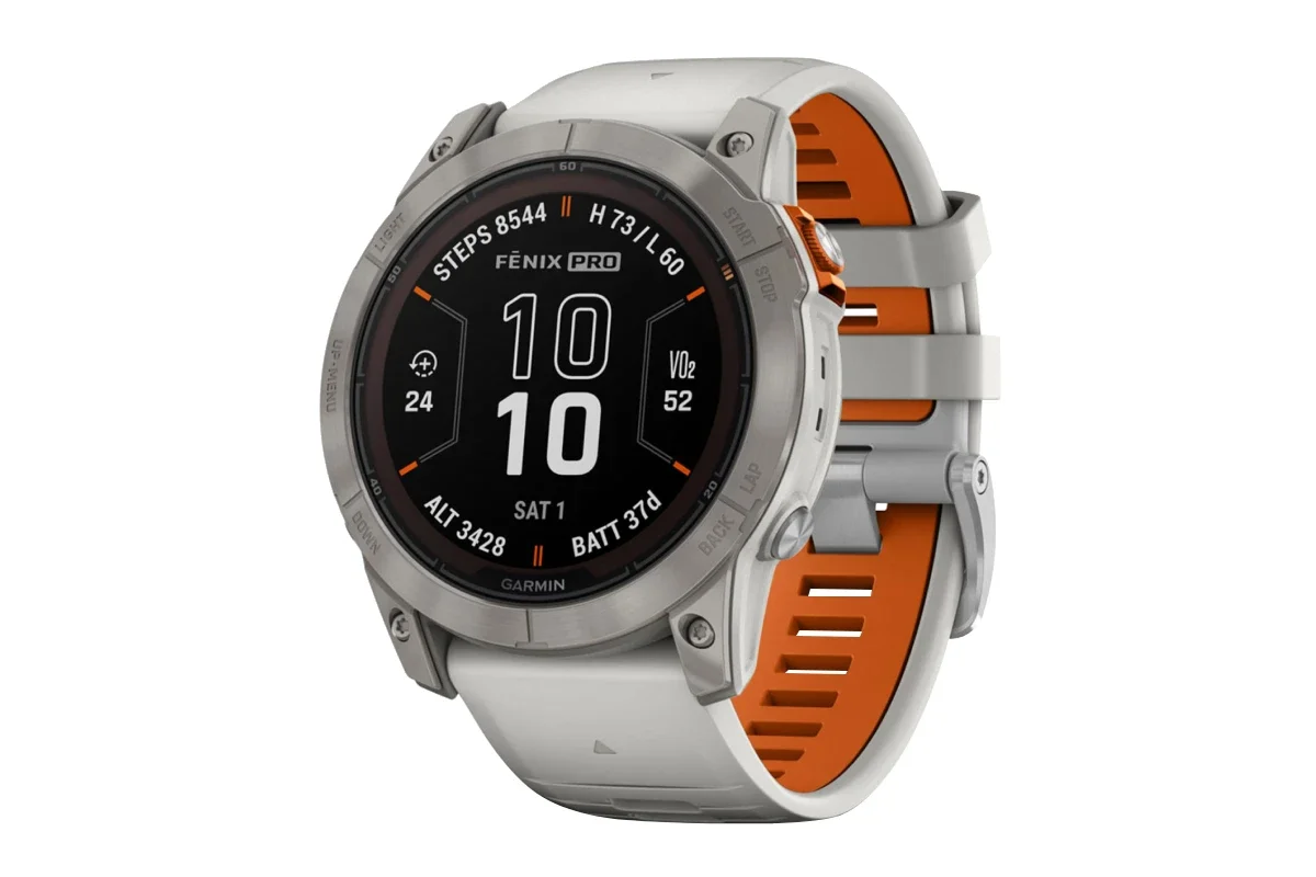 Garmin Fenix 7X Pro Sapphire Solar Smart Sports Watch (Titanium with Fog Grey and Ember Orange Band, 51mm)