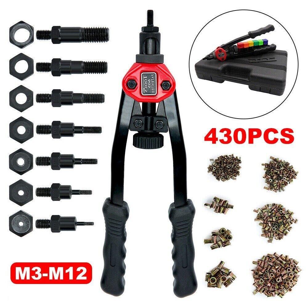 430pcs Rivet Nut Kit Riveter Gun Heavy Duty Riveting Rivets Nutsert Tool Rivnut