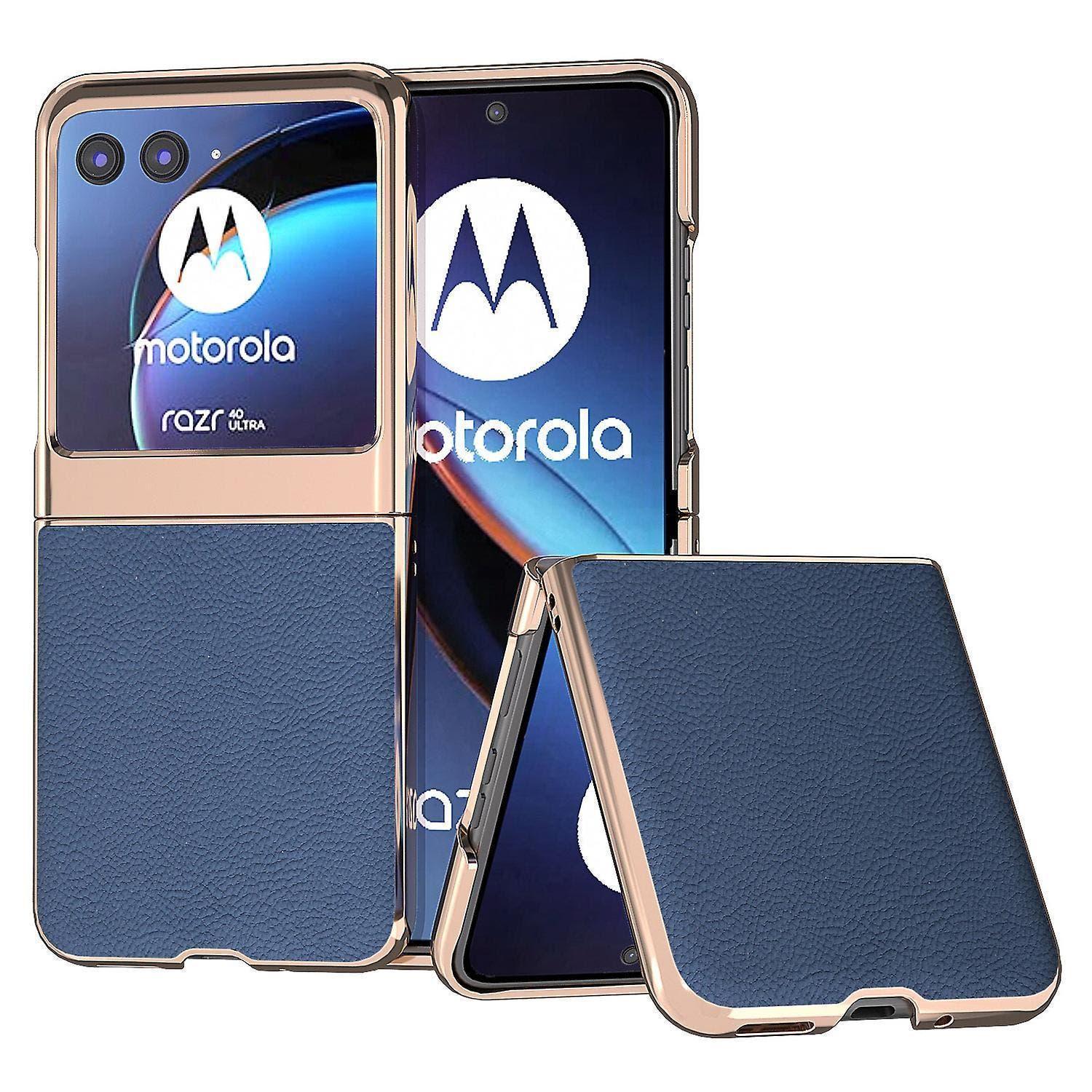 Genuine Cow Leather + Pc Litchi Case For Motorola Razr 40 Ultra 5g, Nano Electroplating Phone Cover