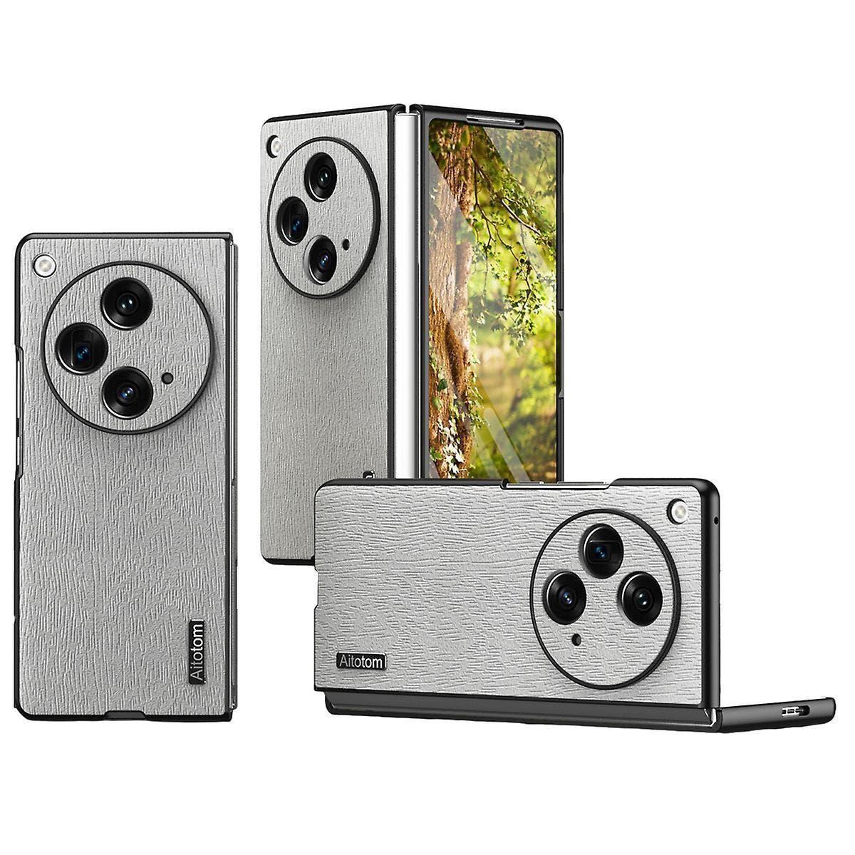 For Oppo Find N3 5G Case Wood Grain PU Leather+PC Folding Phone Cover