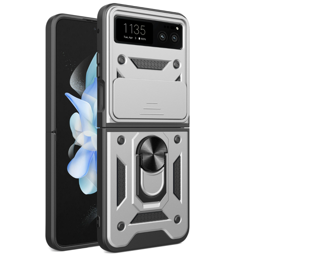 YMG Moto Razr 40 Case With Ring Kickstand - Silver