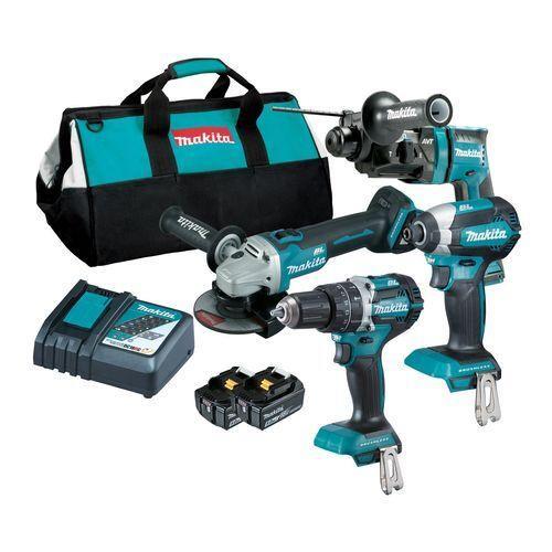 Makita 18V 5.0Ah Cordless Brushless 4 Piece Power drill grinder driveer hammer Tools Combo Kit 2x Battery Bag