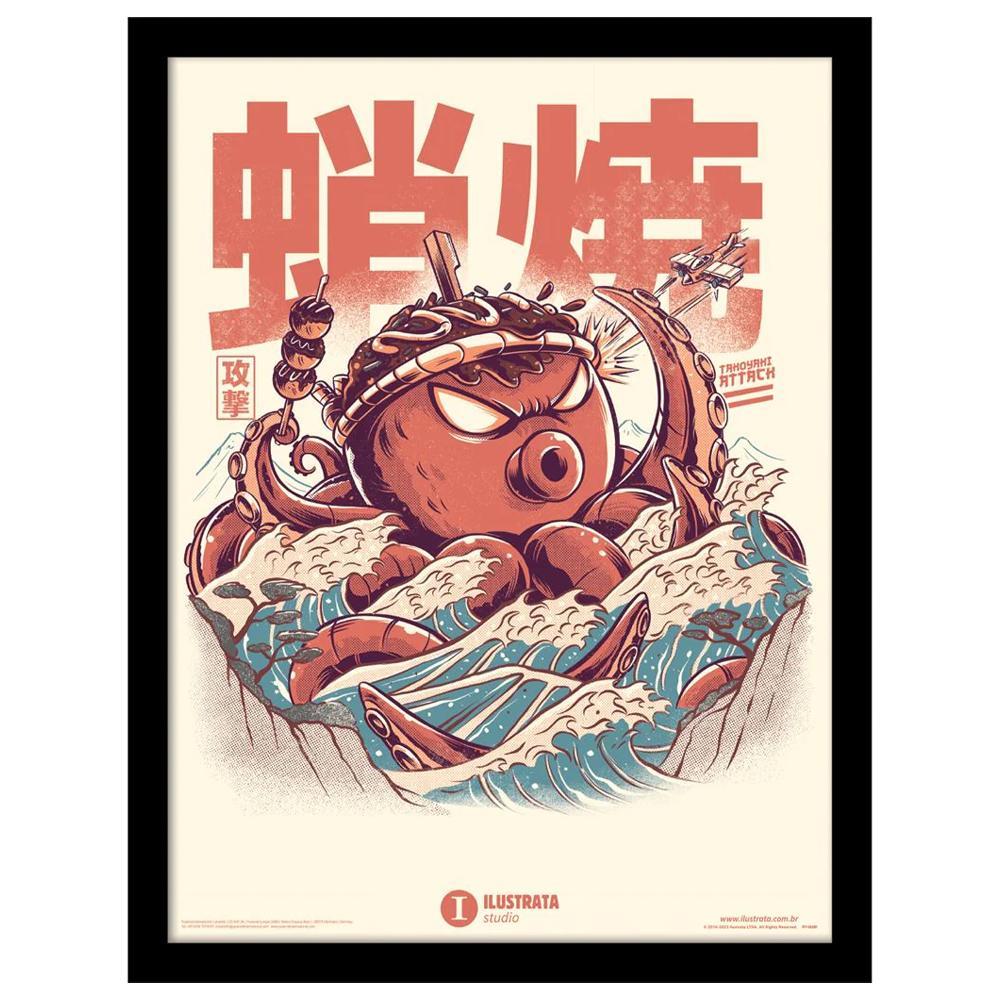 Ilustrata Takoyaki Attack Framed Poster (Orange/Blue/White) (40cm x 30cm)