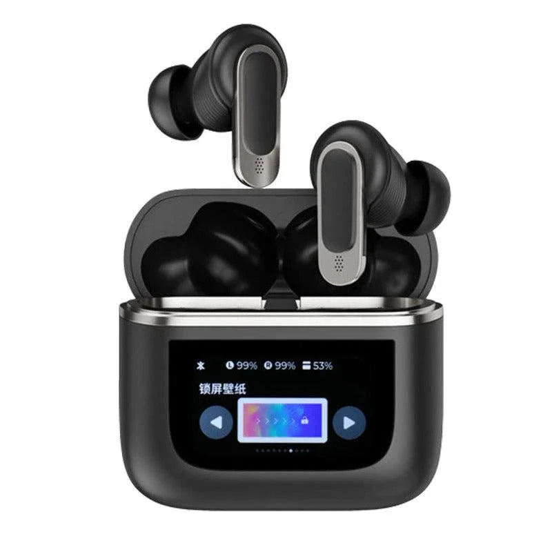 Smart ANC+ENC Earphone Bluetooth 5.3 Interactive Touch Control LCD Screen Headphones Wireless Earbuds With Active Noise Cancellation Waterproof Headsets