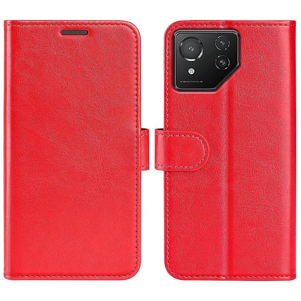 For Asus ROG Phone 8 5G/ 8 Pro 5G Case Crazy Horse Texture Leather Flip Phone Back Cover - Red