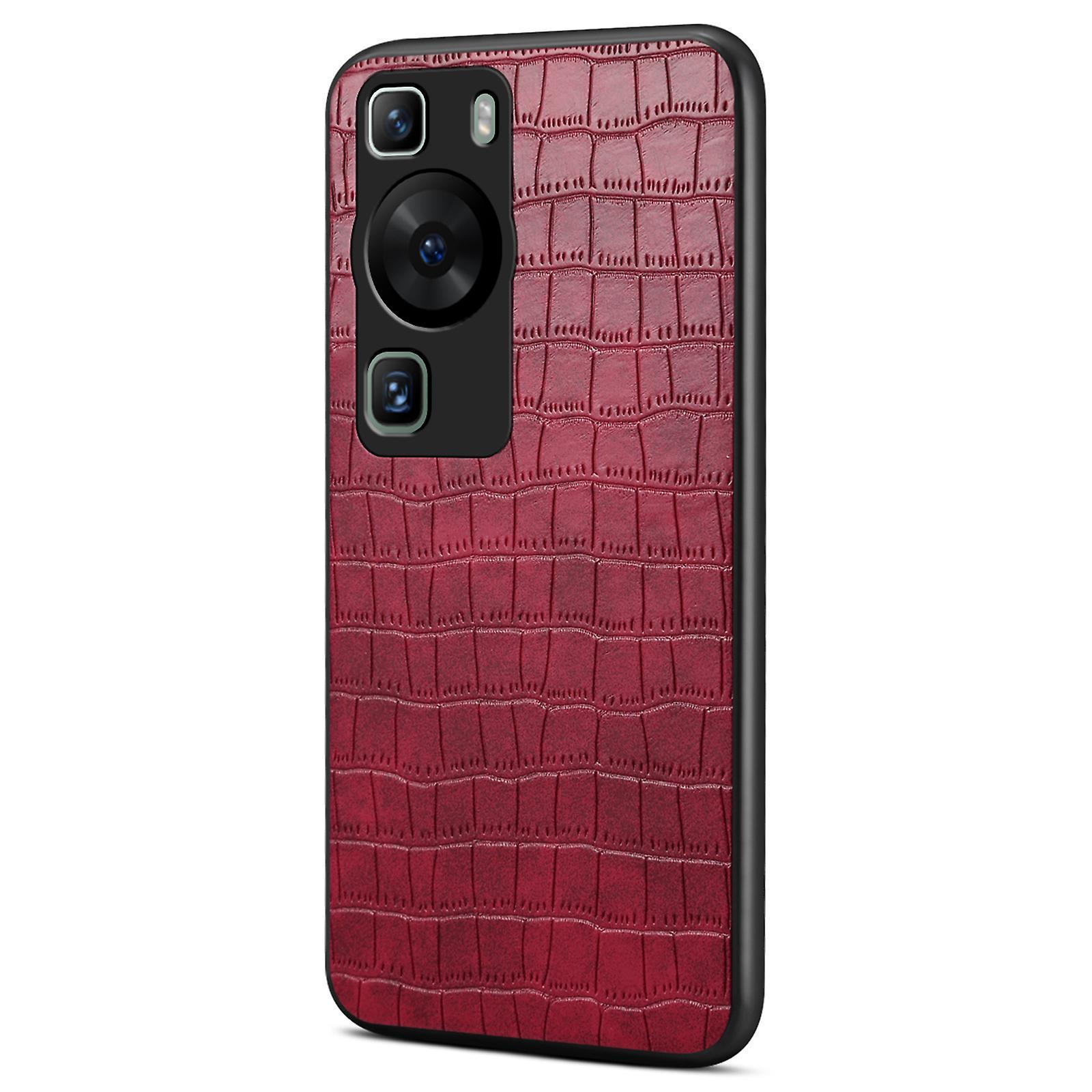 For Huawei P60/ P60 Pro Case Classic Crocodile Pattern PU Leather Phone Back Cover - Red