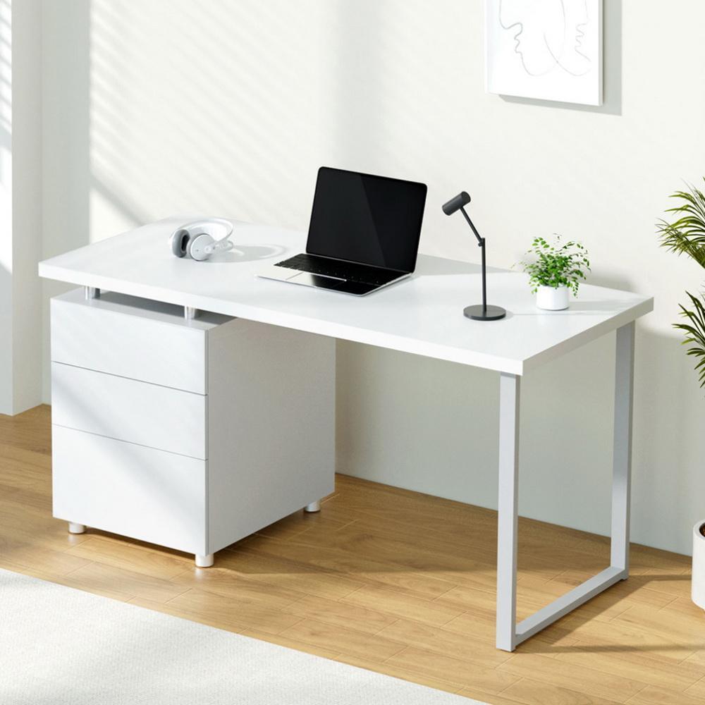 Metal Desk with 3 Drawers - White