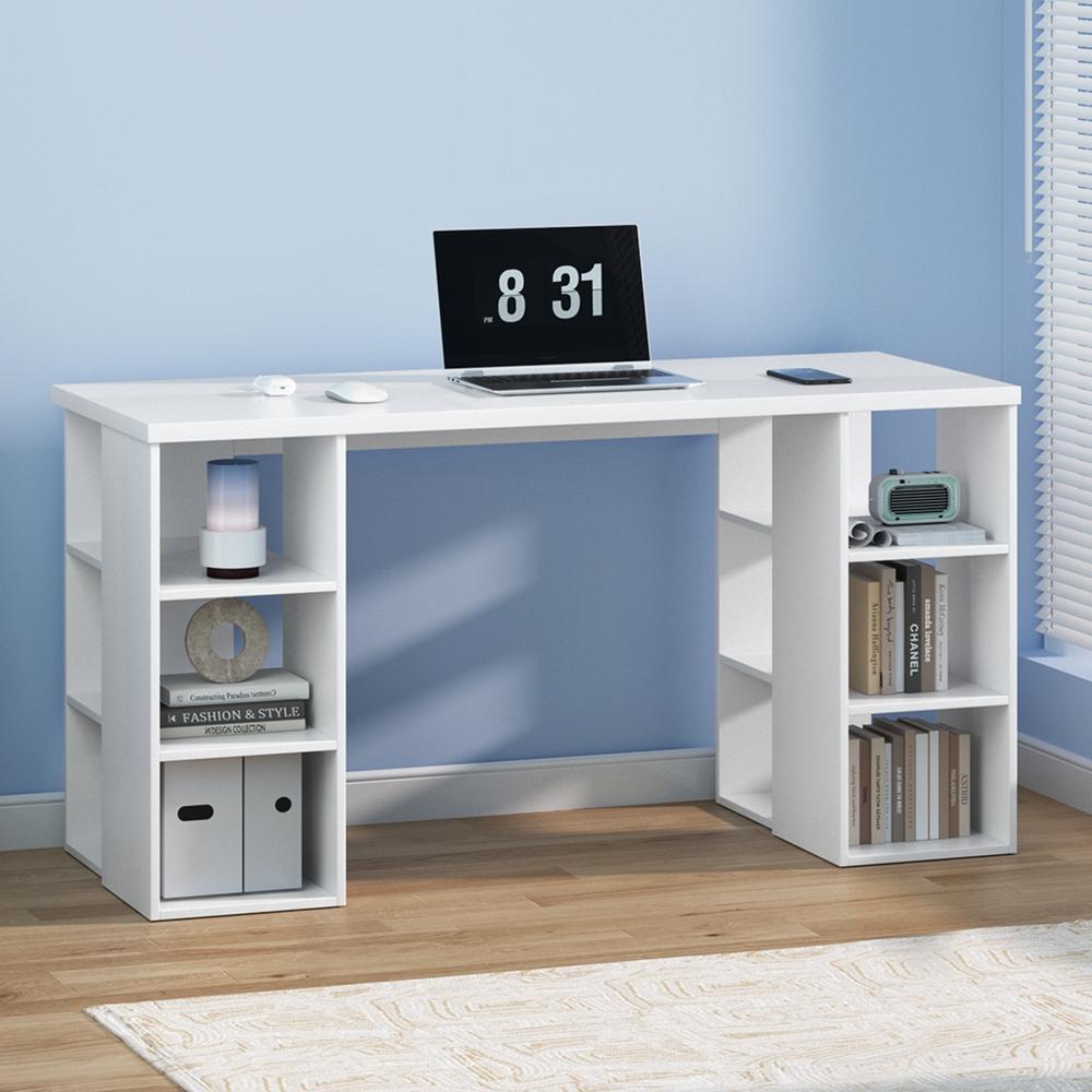 3 Level Desk with Storage & Bookshelf - White