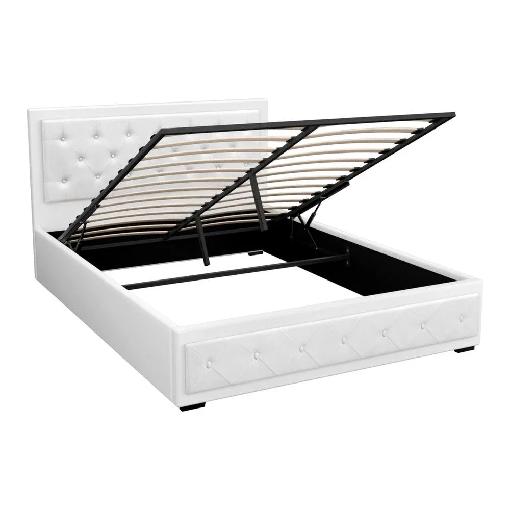 Bed Frame Queen Size Gas Lift White