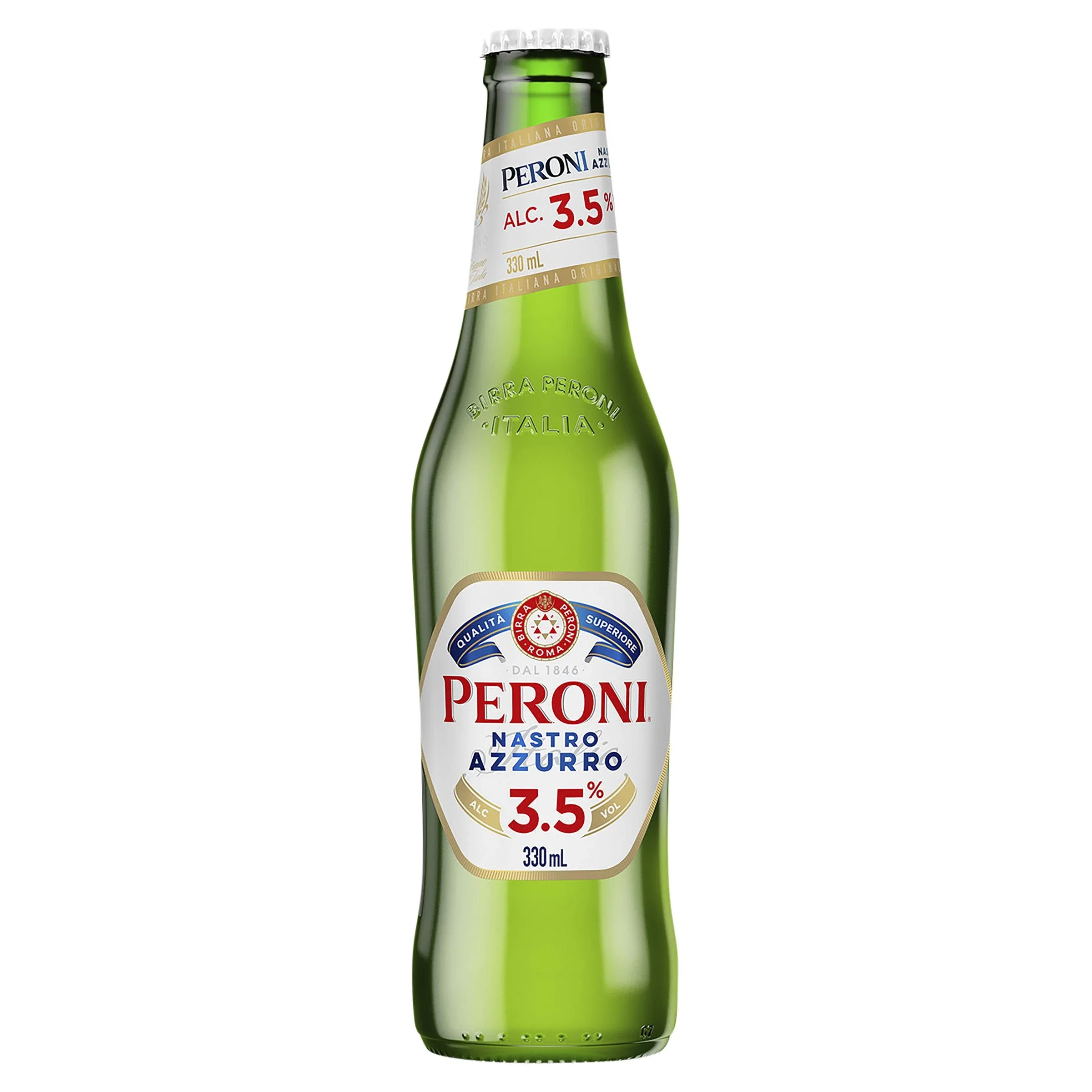 Peroni Nastro Azzurro 3.5%, Low Carb Beer, Light & Crisp, Mid-Strength Beer, 3.5% ABV, 330mL (Case of 24 Bottles)