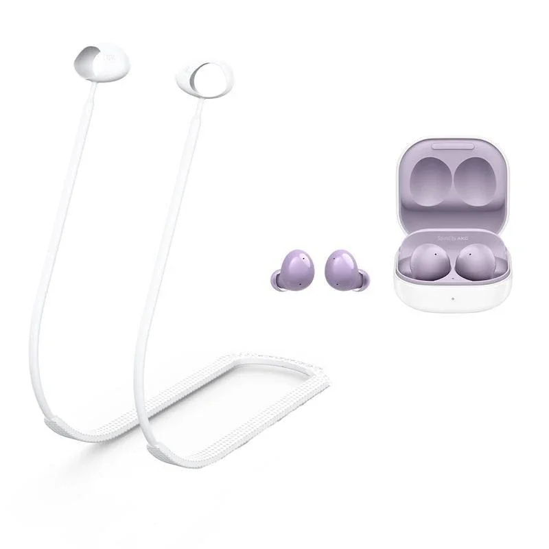 2-pack Bluetooth Earphone Anti-lost Cord for Samsung Galaxy Buds 2 - Silicone - White