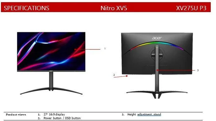 Acer NITRO ADAPTIVESYNC, 27" HDR1000,16:9,MINI LED,QHD(2560x1440),2ms,170Hz,Gaming Monitor