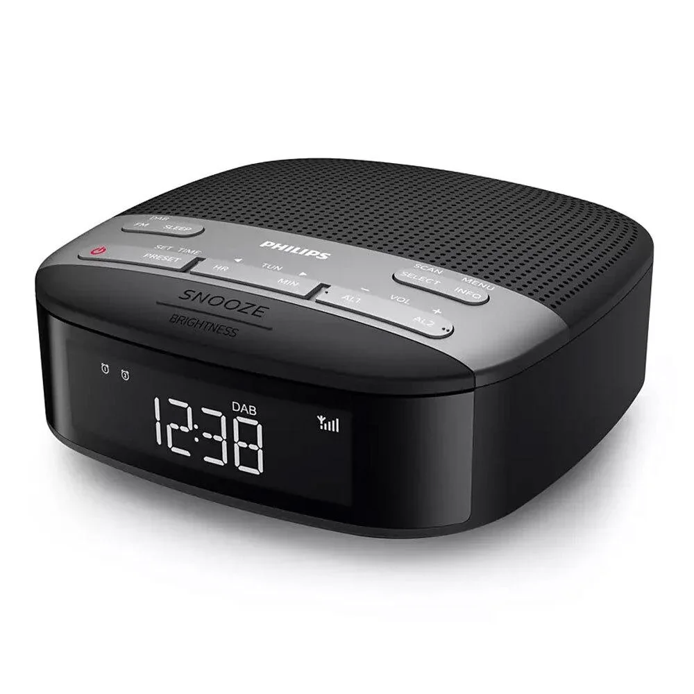 Philips 13cm Black LCD Digital DAB+ FM DAB Clock Radio Dual Alarm Tuner Timer