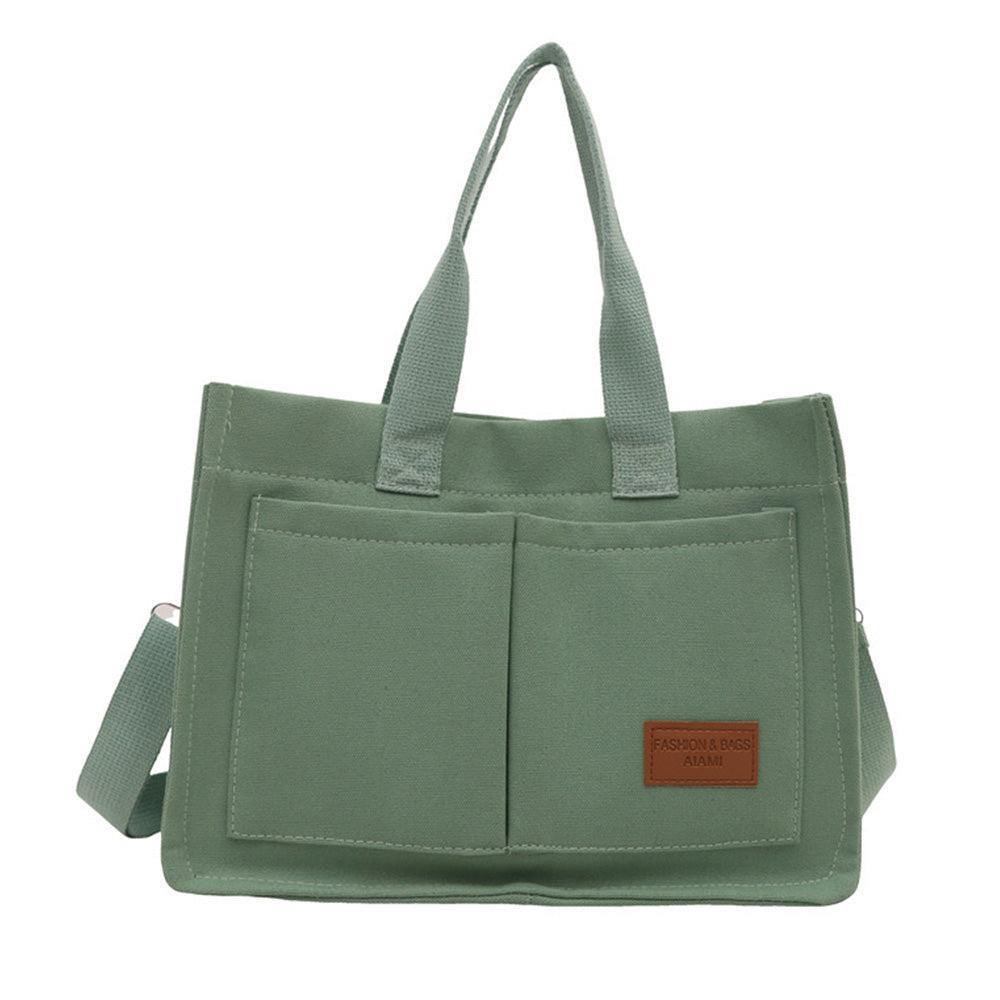 Large Canvas Tote Bag for Women Multi-Pocket Crossbody Bag Work Bible Messenger Purse Green