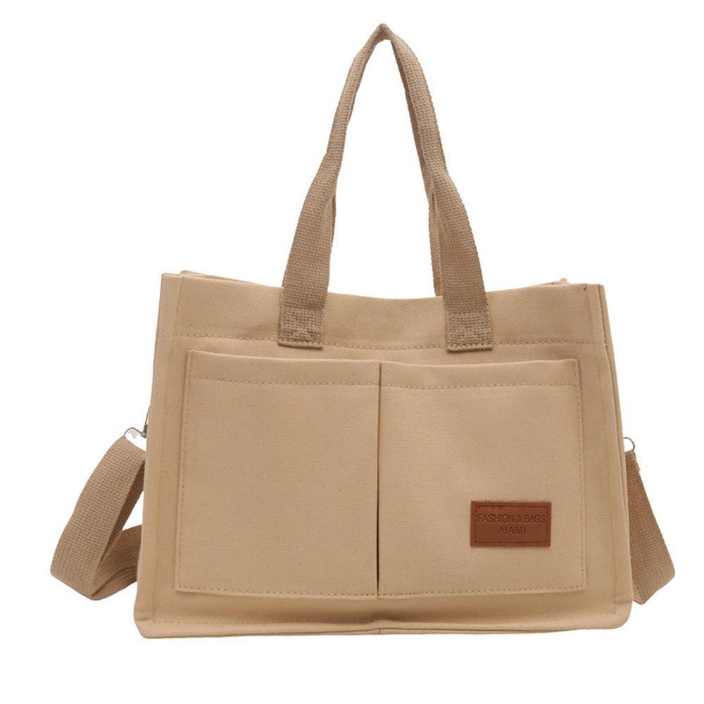 Large Canvas Tote Bag for Women Multi-Pocket Crossbody Bag Work Bible Messenger Purse Khaki