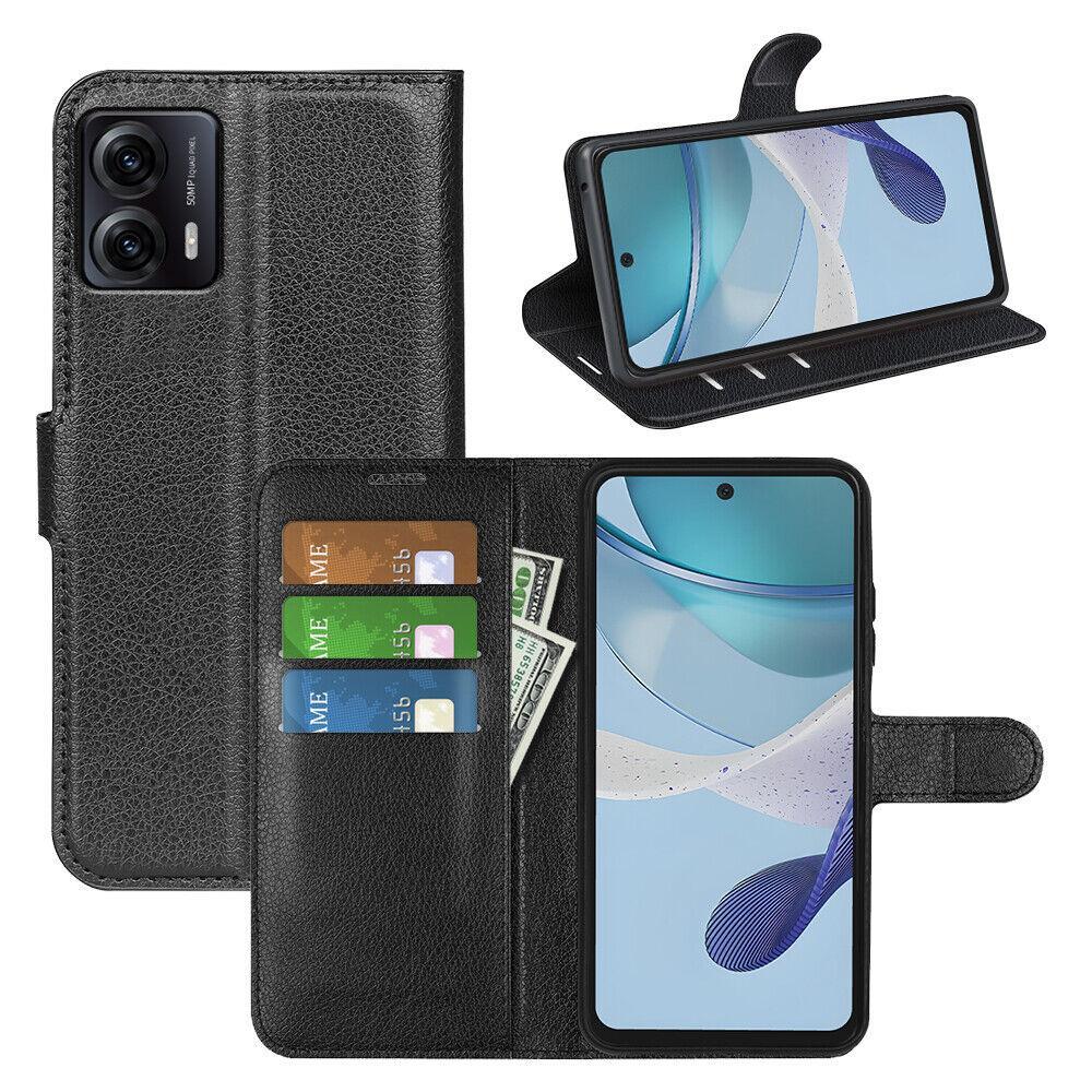 Ezydigitals Case For Premium Leather Wallet Case Flip Cover For Moto G55 5G - Black