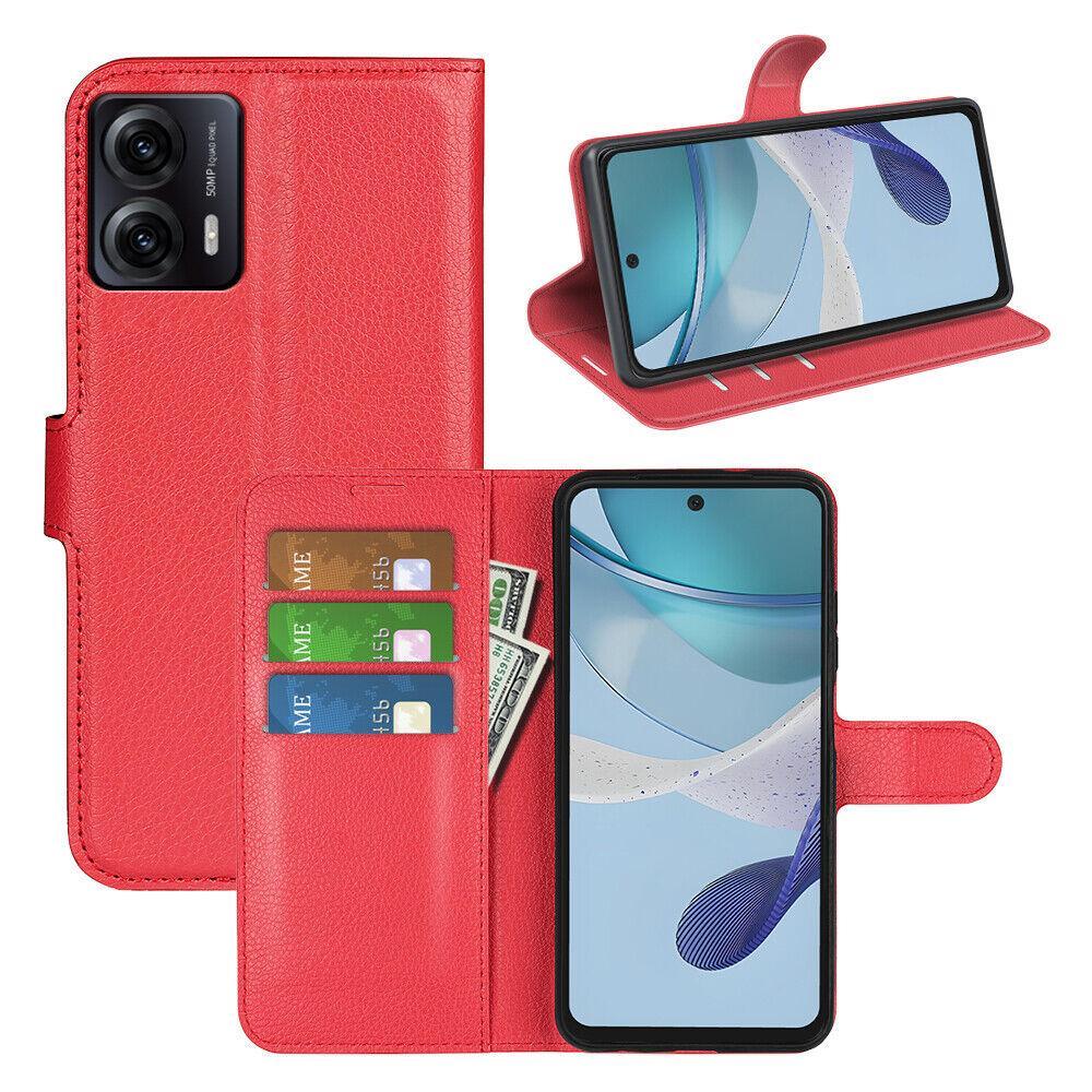 Ezydigitals Case For Premium Leather Wallet Case Flip Cover For Moto G55 5G - Red