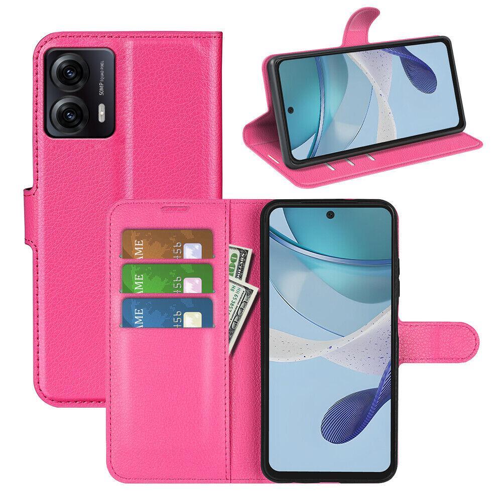 Ezydigitals Case For Premium Leather Wallet Case Flip Cover For Moto G55 5G - Hot Pink