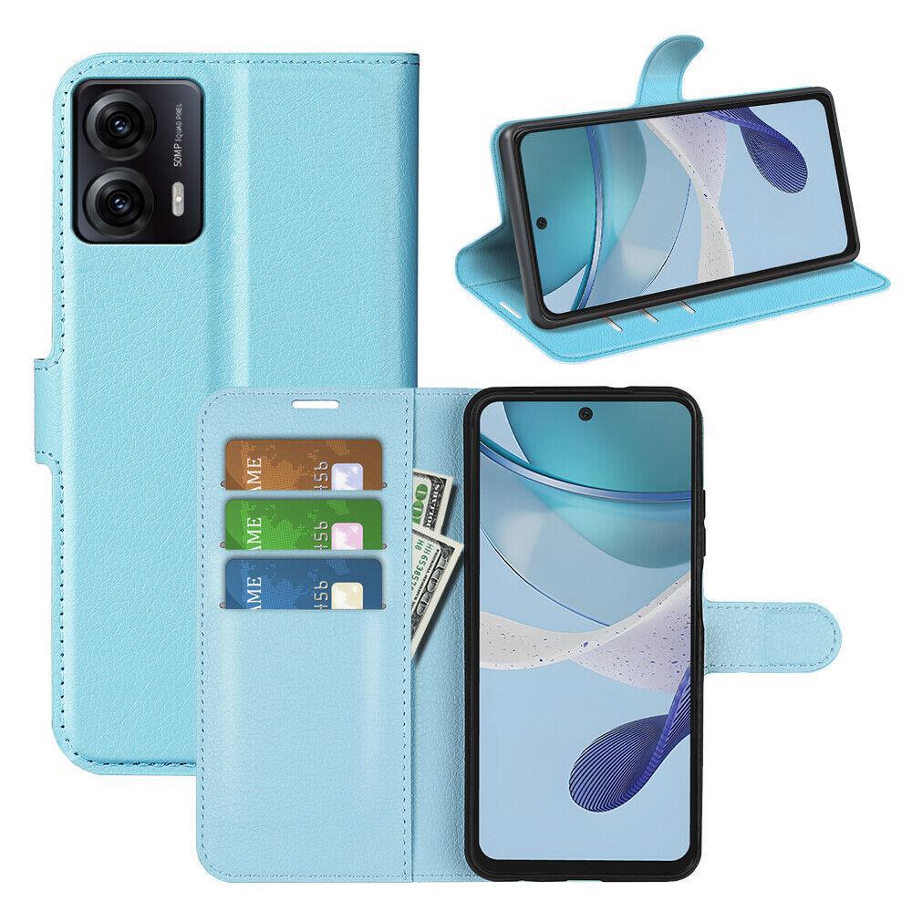 Ezydigitals Case For Premium Leather Wallet Case Flip Cover For Moto G55 5G - Light Blue