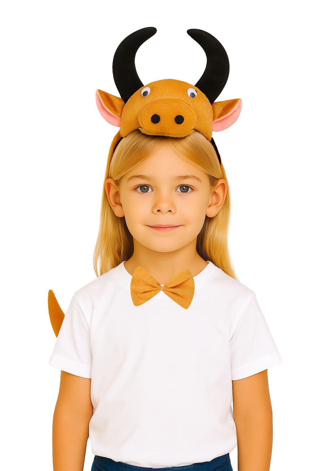 Bull Headband Bow Tail Set Kids Animal Headpiece