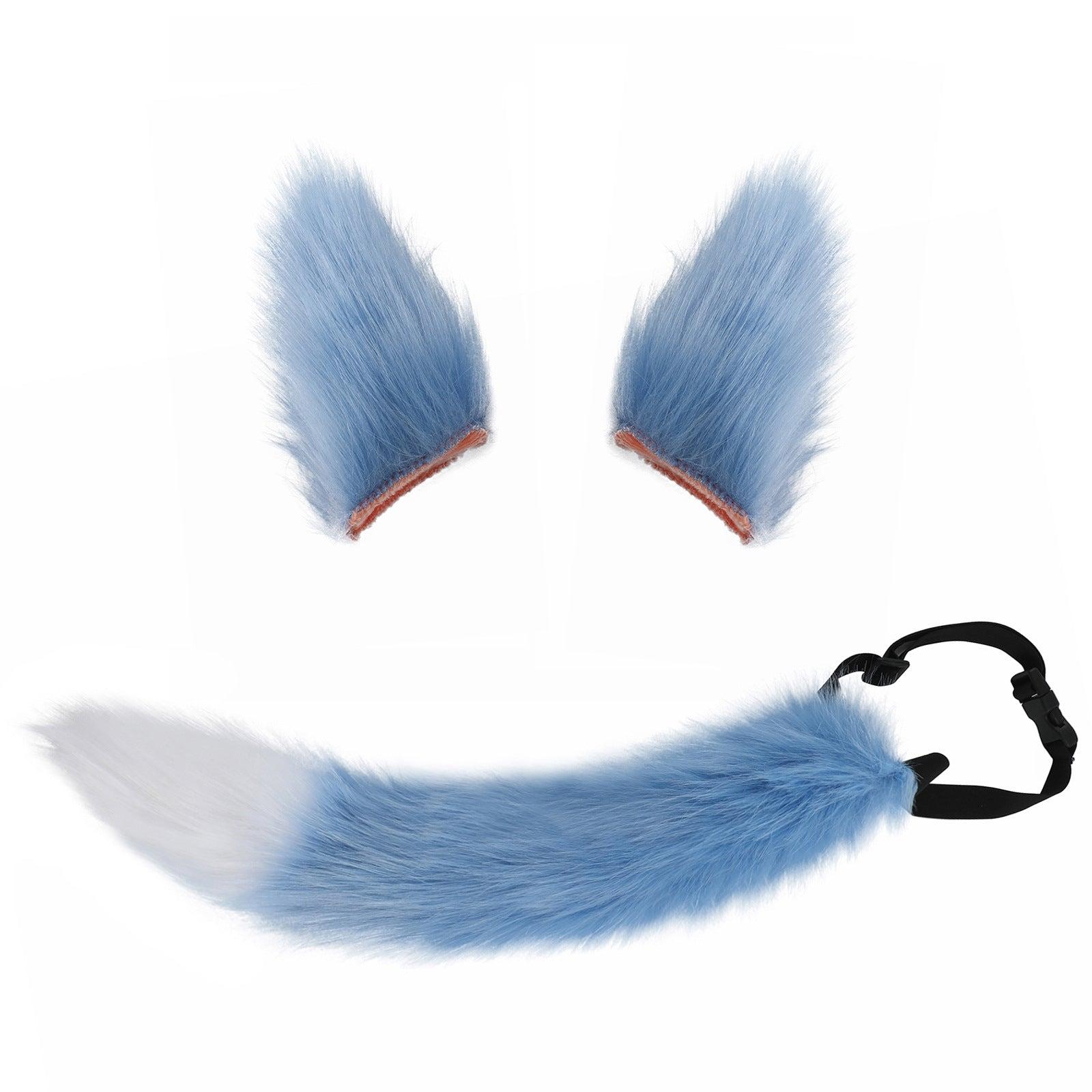 Fox Wolf Tails and Ears Costume Accessory Blue White