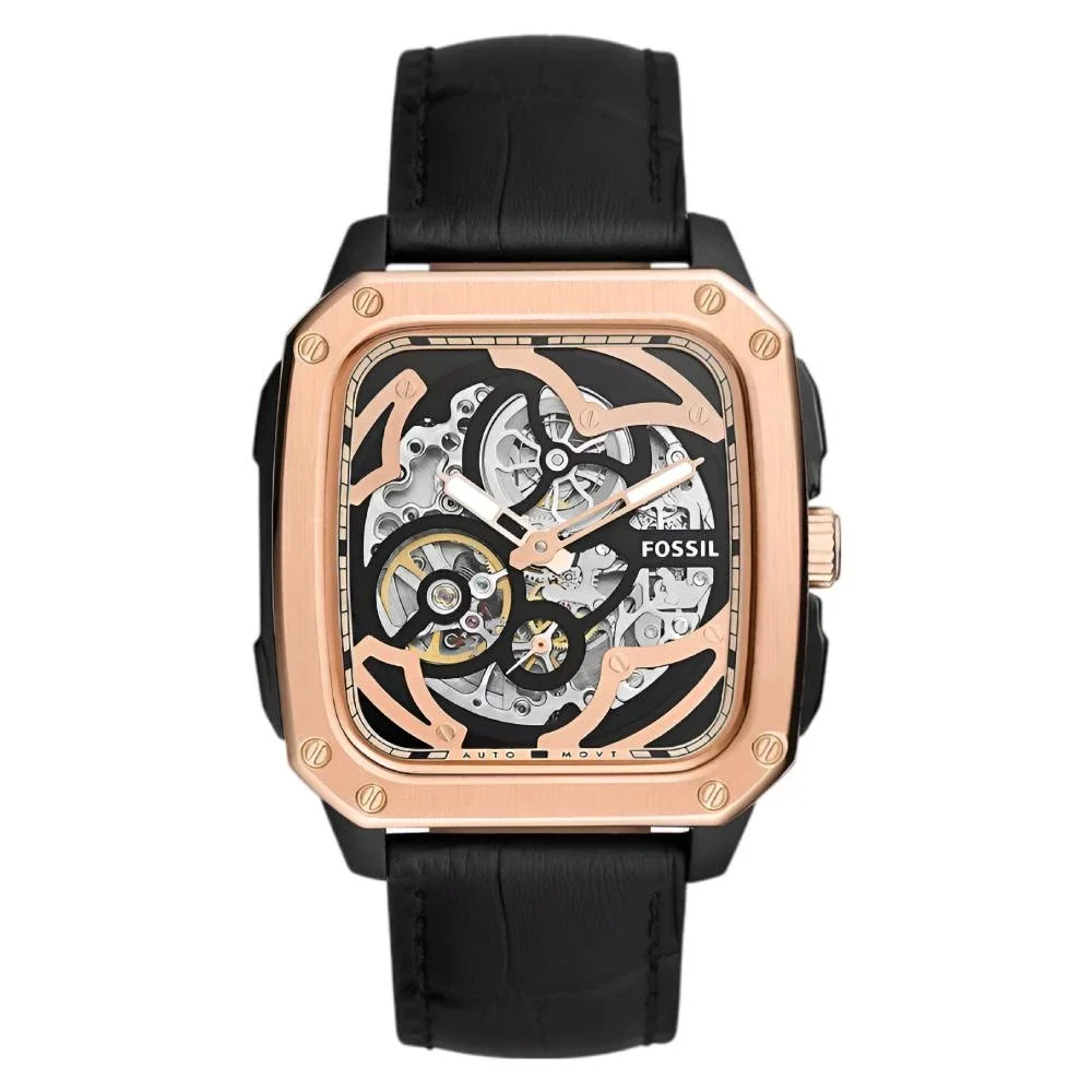 Fossil Inscription Automatic Black Leather Watch (ME3205)