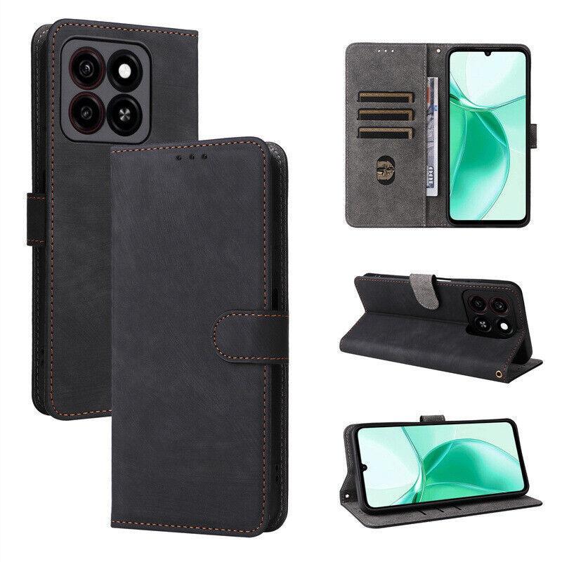 For Optus X Total New Matte Leather Wallet Flip Phone Case Cover - Black