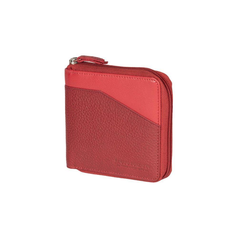 RB12175V | Portafogli con Lampo in Vera Pelle pieno fiore, grana dollaro/leggera. Colore Rosso. Protezione RFID. Dimensioni da chiuso: cm 11,5 x 10,5 x 2. Confezione: Scatola regalo fondo/coperchio