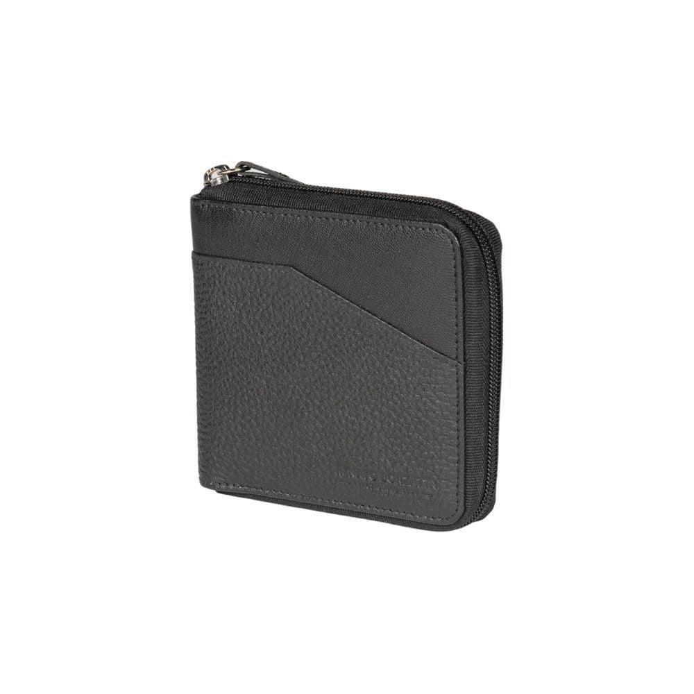 RB12175A | Portafogli con Lampo in Vera Pelle pieno fiore, grana dollaro/leggera. Colore Nero. Protezione RFID. Dimensioni da chiuso: cm 11,5 x 10,5 x 2. Confezione: Scatola regalo fondo/coperchio