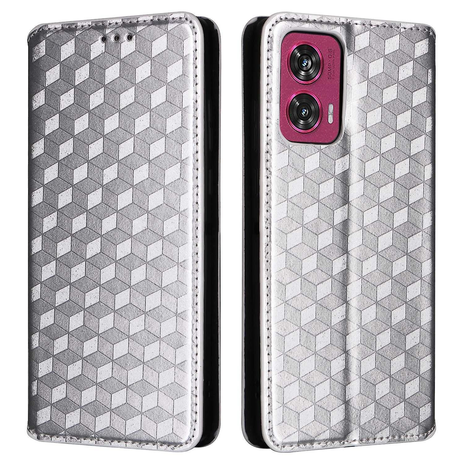 Leather Wallet Case for Motorola Edge 50 Fusion, Silver