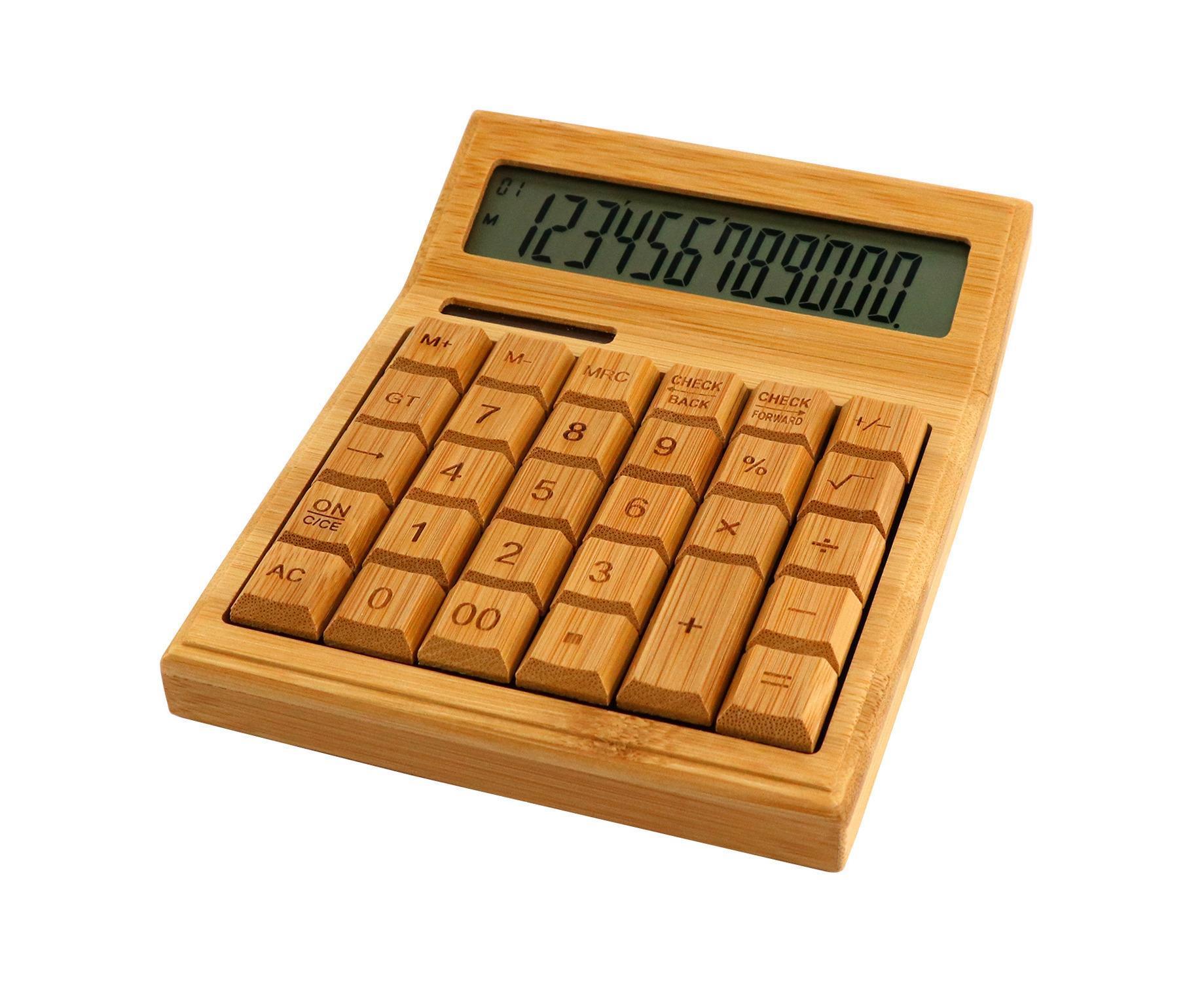 Multifunctional Bamboo Electronic Calculator Solar & Battery Powered