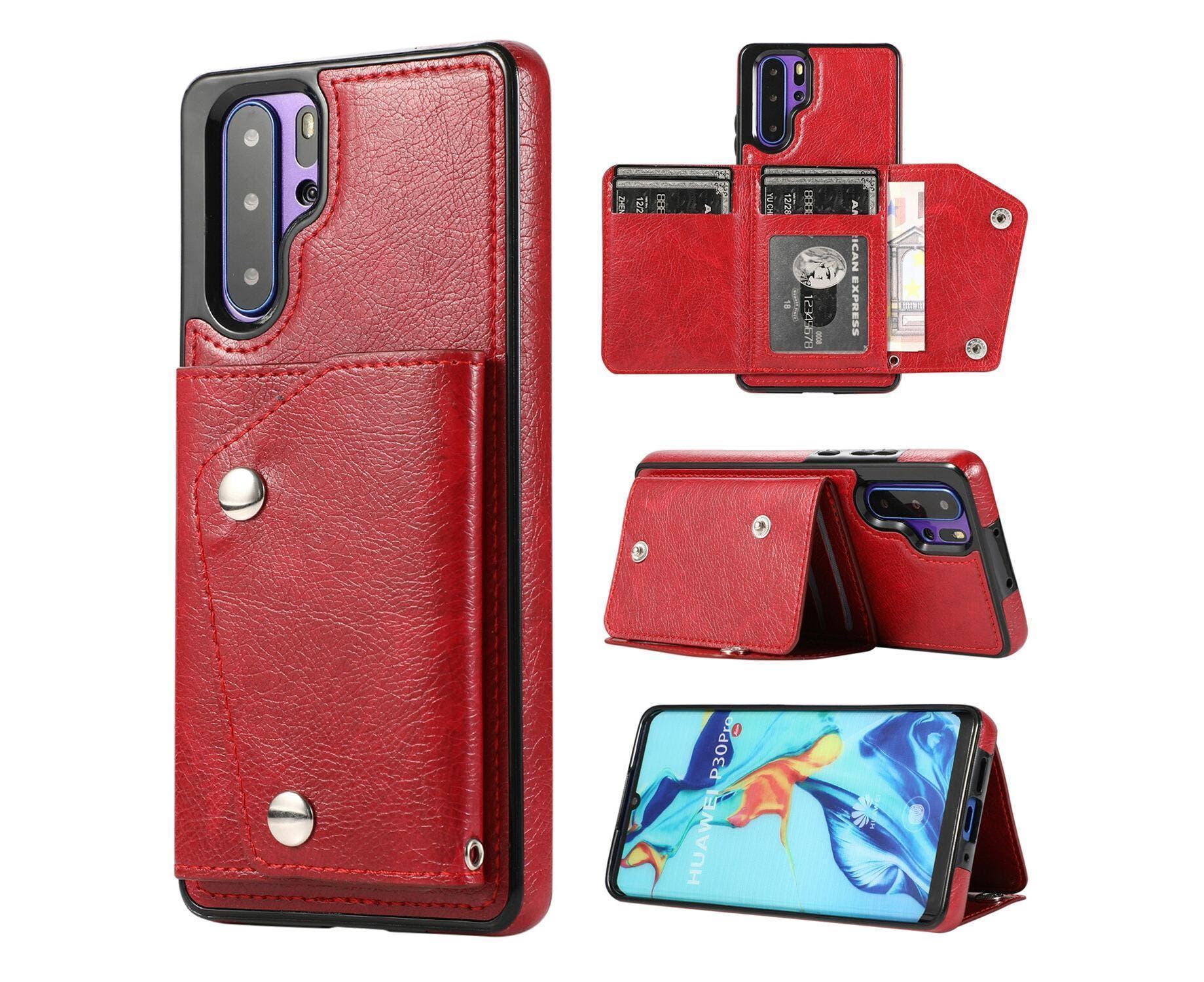 Huawei P30 Pro Leather Wallet Case - Red