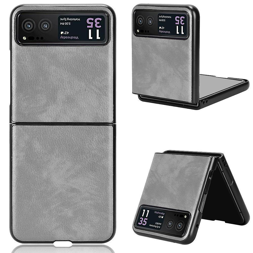 Motorola Razr 40 5G PU Leather Case with Litchi Texture - Grey