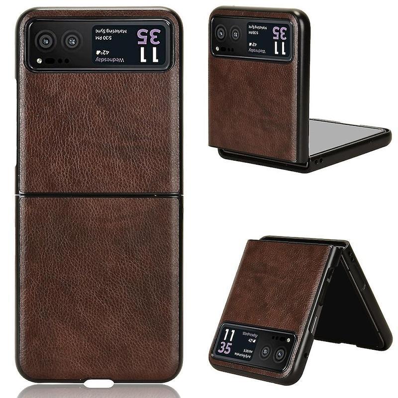 Motorola Razr 40 5G PU Leather Case with Litchi Texture - Brown