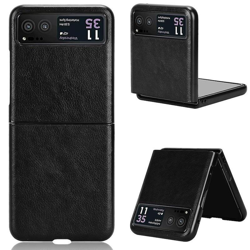 Motorola Razr 40 5G PU Leather Case with Litchi Texture - Black