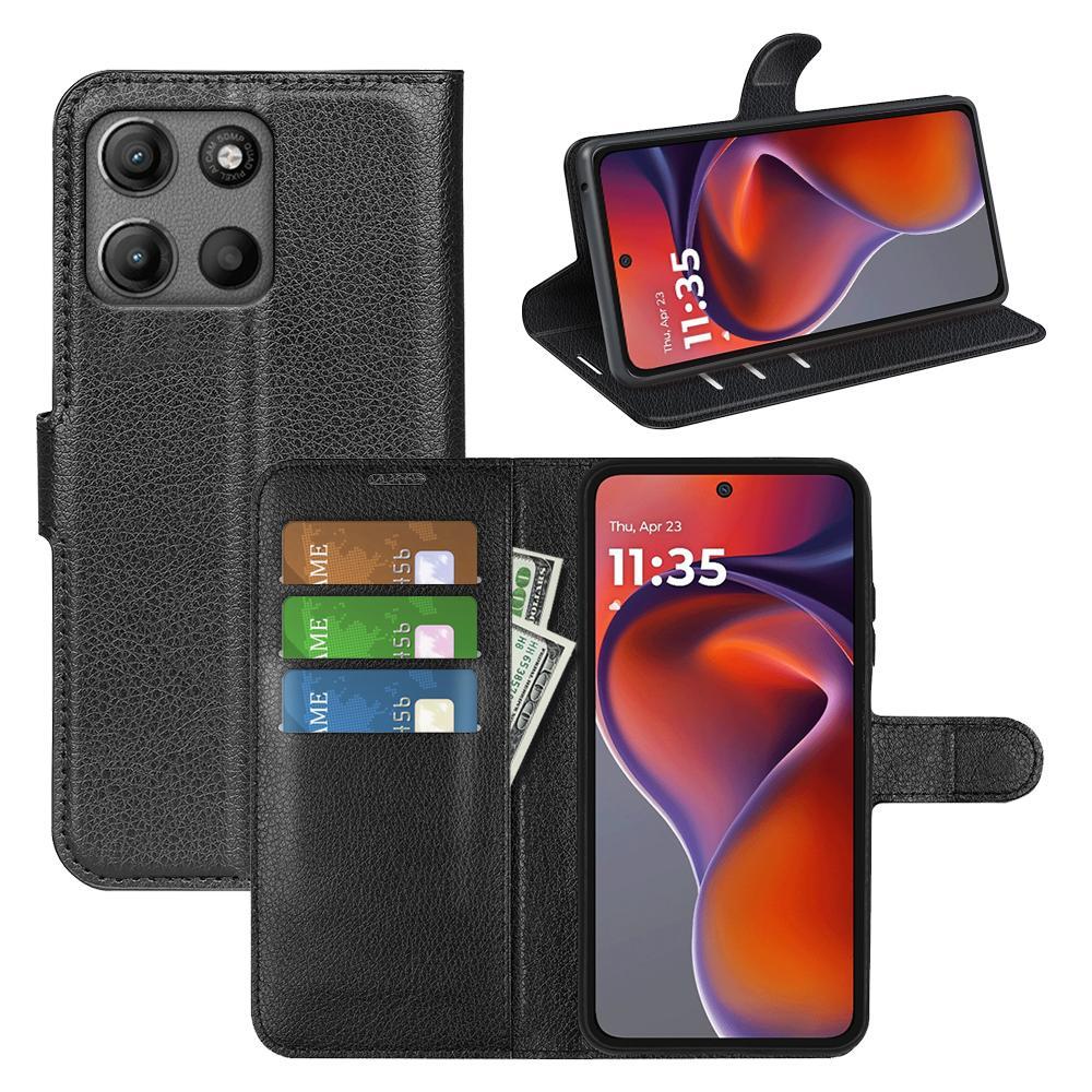 Premium Leather Wallet Case Flip Cover For Moto G75 5G - Black