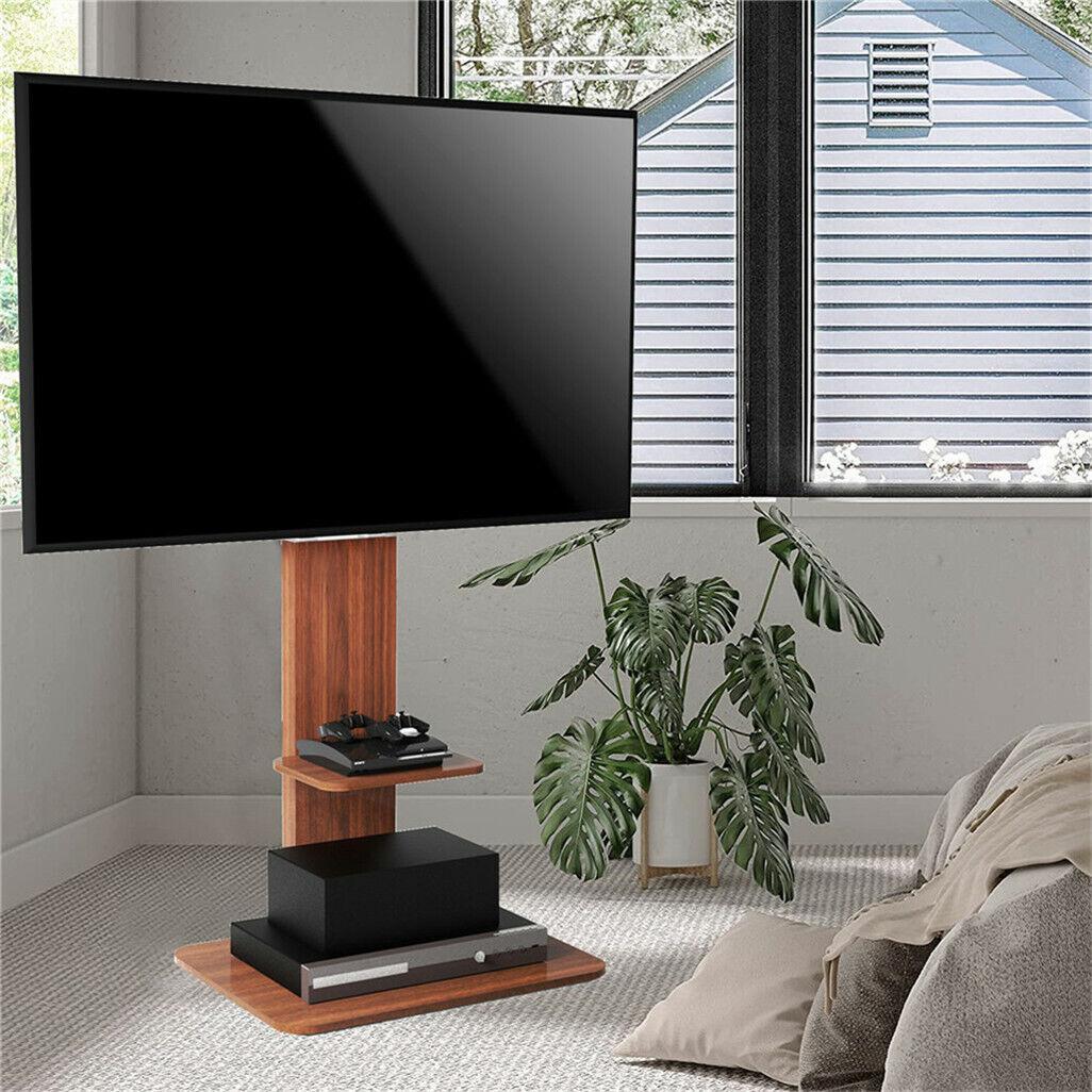 32"-65" Universal Swivel Televisions TV Mount Floor TV Stand with Wood Shelves