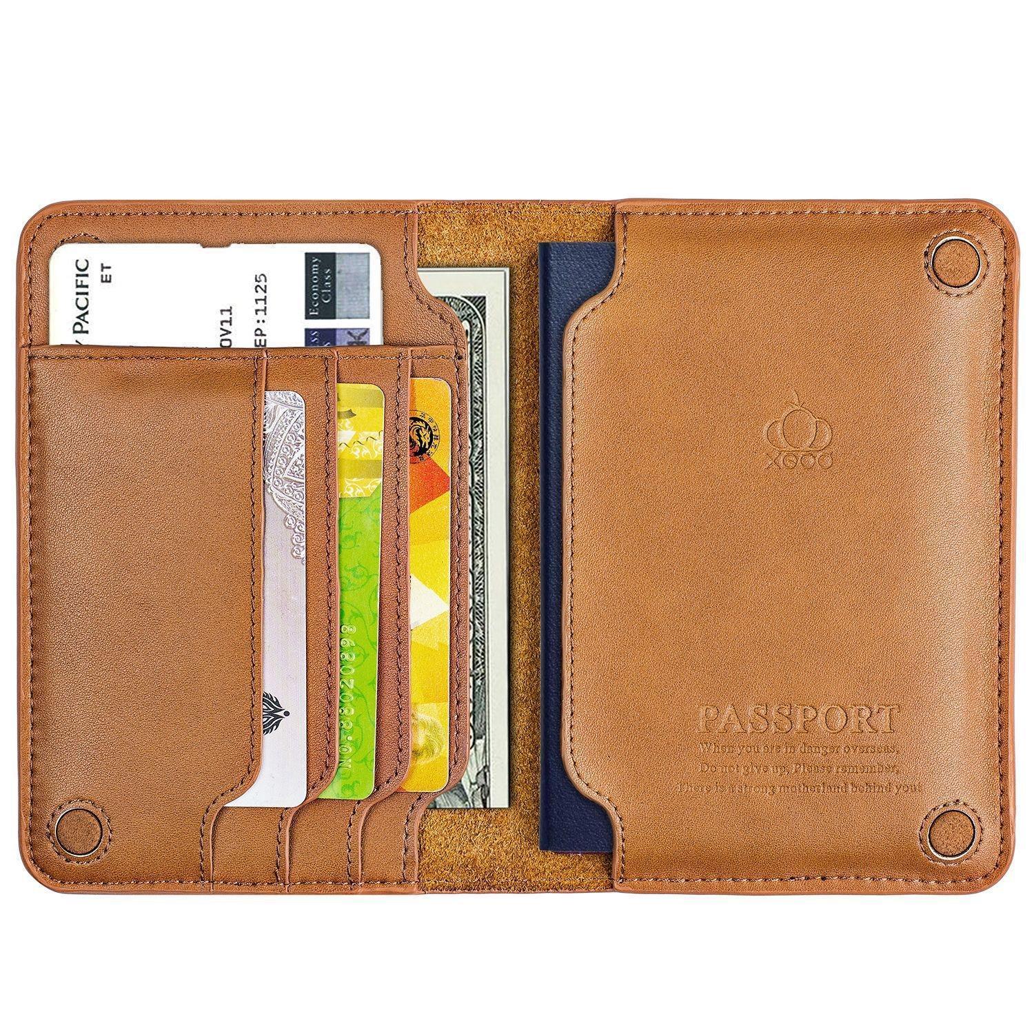 Cowhide Passport Wallet Multifunctional Card Holder Brown