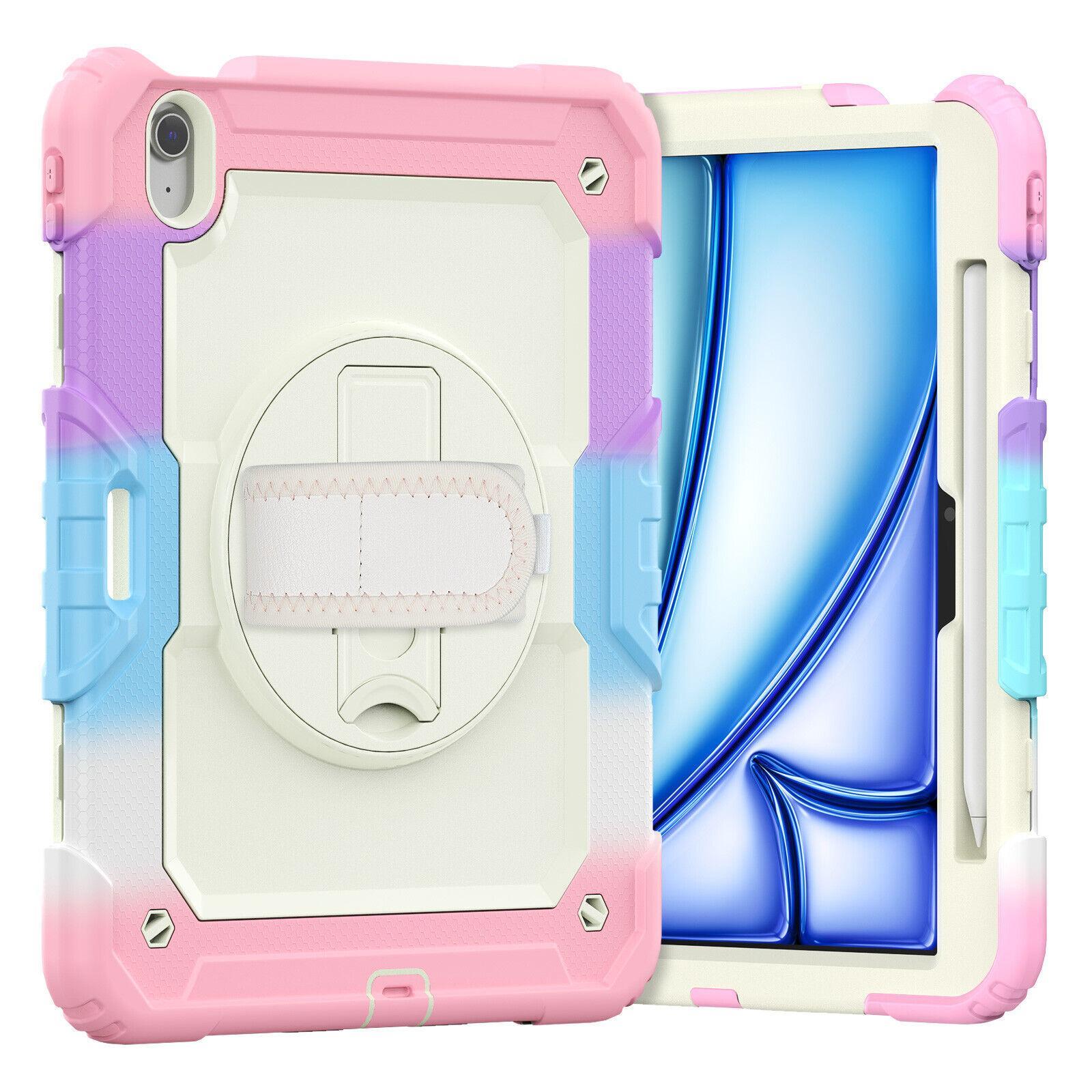 For Apple iPad Air 11 - inch (M3) 2025 Rotatable Kickstand Survivor Case Cover - Rainbow Pink