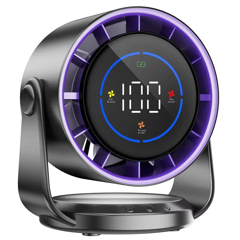 Quiet Table Fans Wall-Mounted Digital Display Rechargeable Fan for Home Office Kitchen Travel Camping Purple