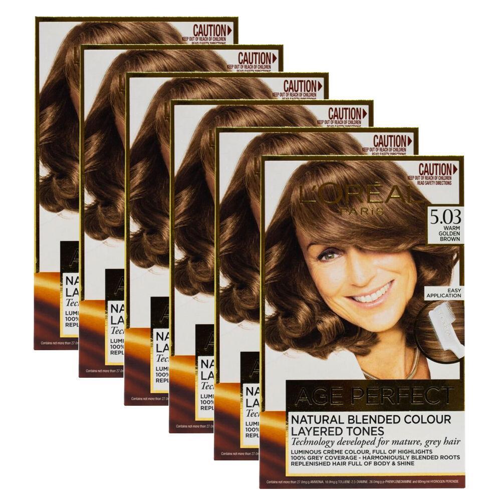 6PK Loreal Age Perfect Hair Colour 5.03 Warm Golden Brown Dye Grey Coverage