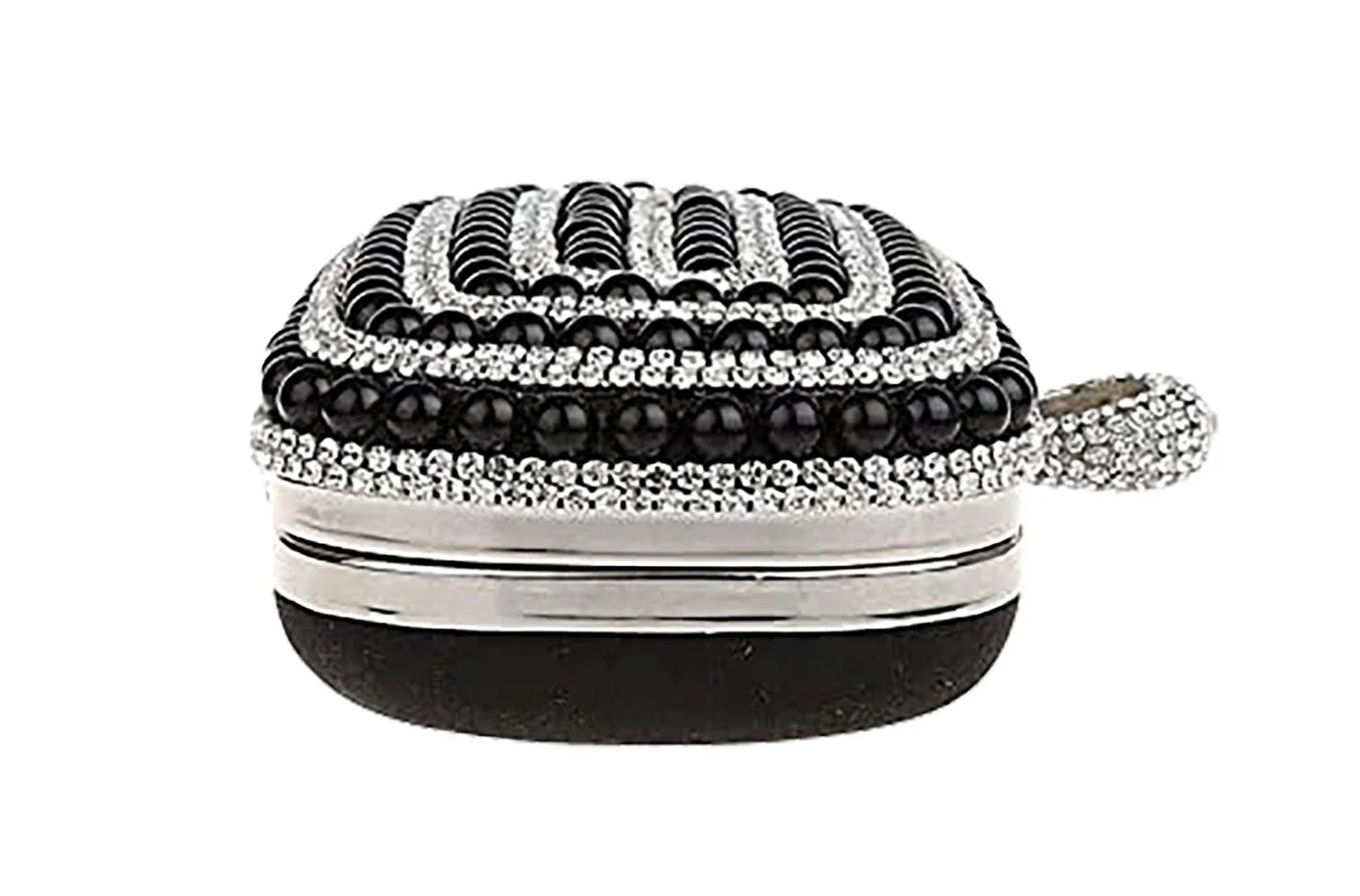 Womens Diamante Pearl Rhinestone Clutch Bag Wedding Black