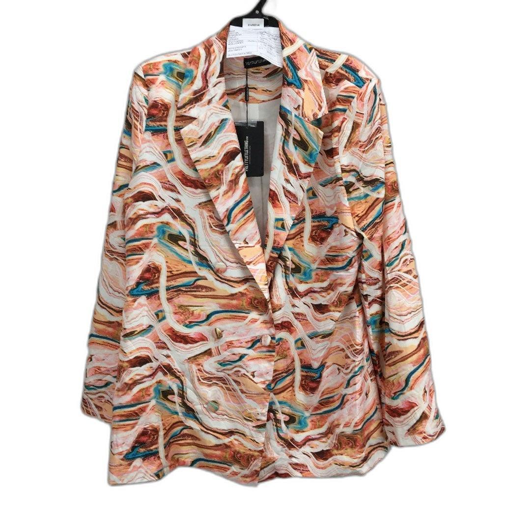 Pretty Little Thing Blue Marble Woven Triple Breasted Oversz Blazer Ladies Sz 14