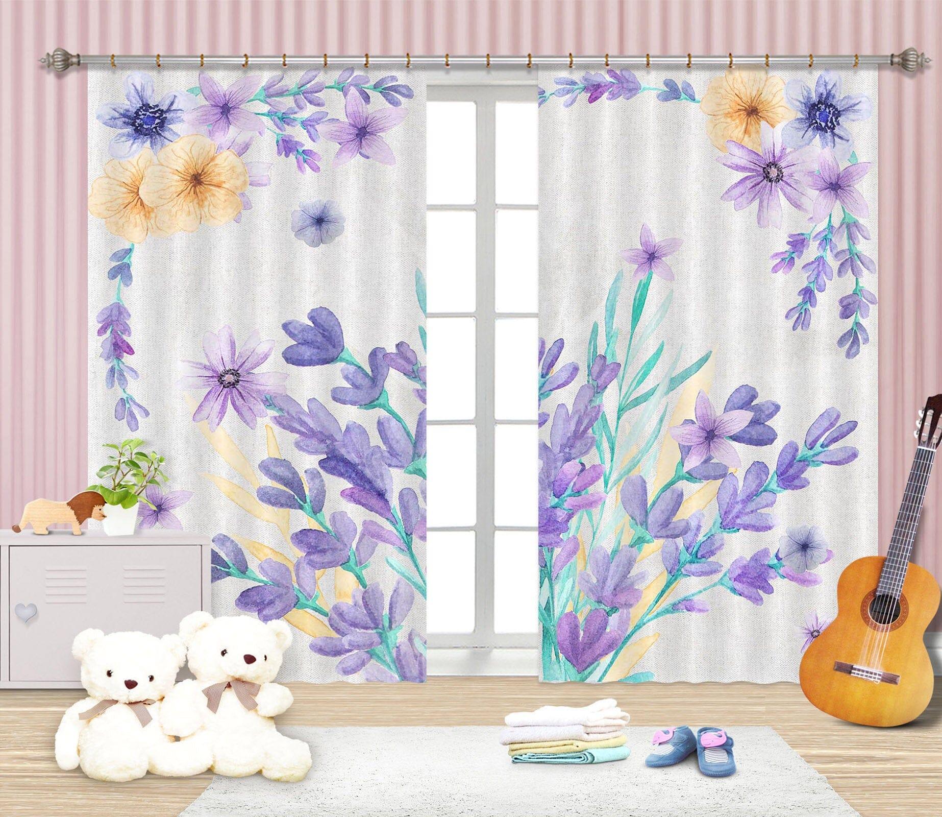 3D Purple Flowers 137 Curtains Drapes, 203cmx213cm(WxH) 80''x 83''