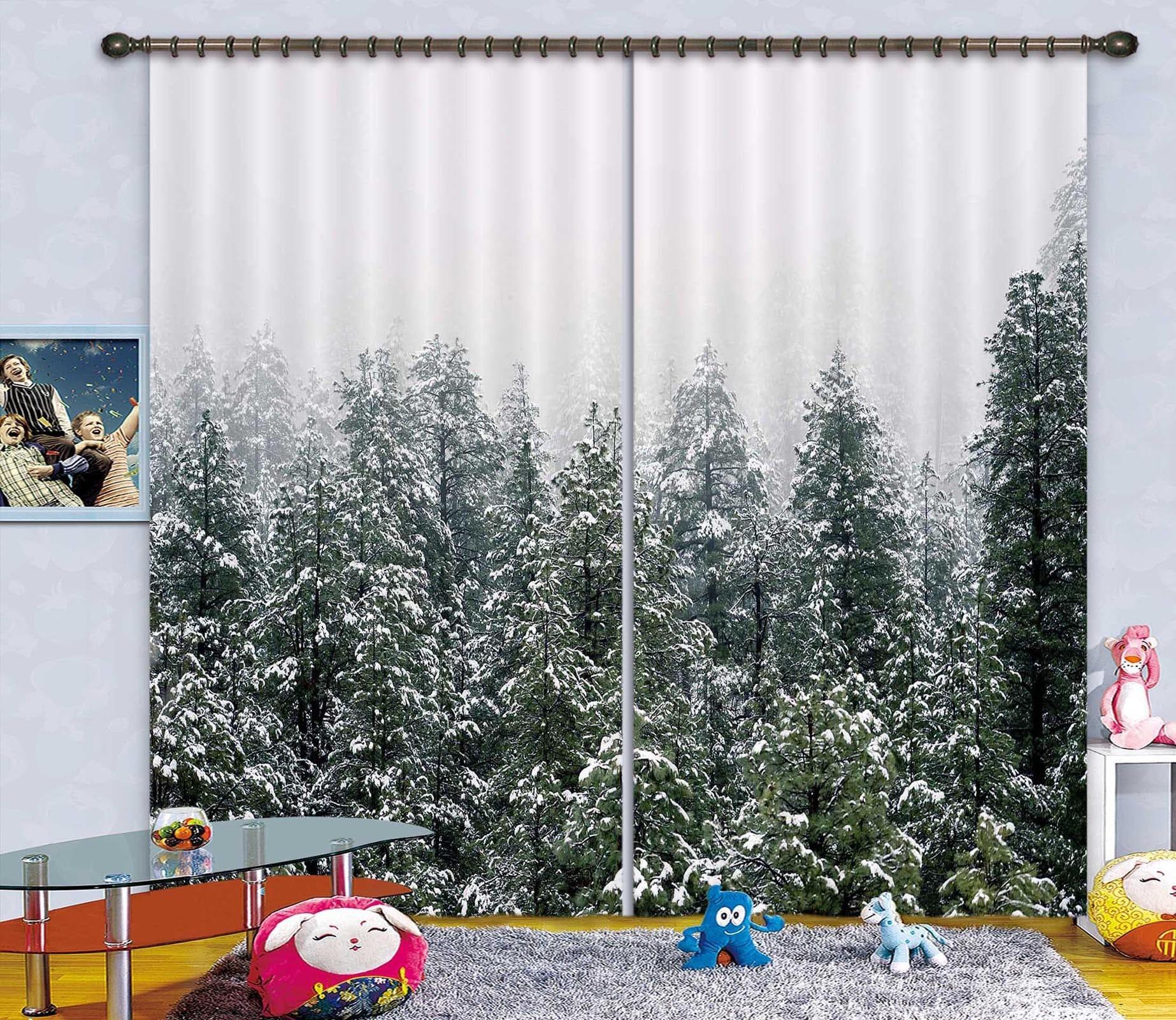 3D Heavy Snow Forest 129 Curtains Drapes, 264cmx241cm(WxH) 104''x 94''